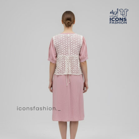 Two-piece dress set for women| Women Georgette puff sleeve dress | Ladies lace overlay stylish midi dress for women - Image 3