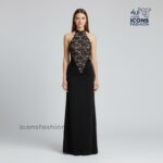 Women’s-black-halter-neck-lace-bodice-maxi-dress-sleeveless-evening-gown