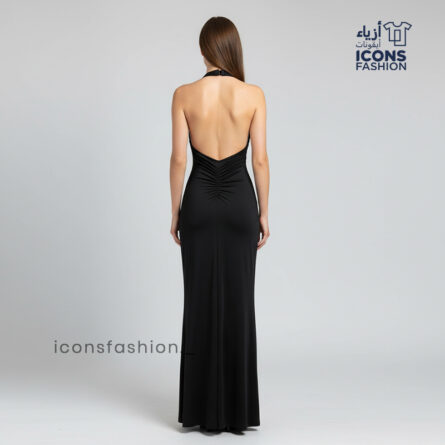 Women’s-black-halter-neck-lace-bodice-maxi-dress-sleeveless-evening-gown