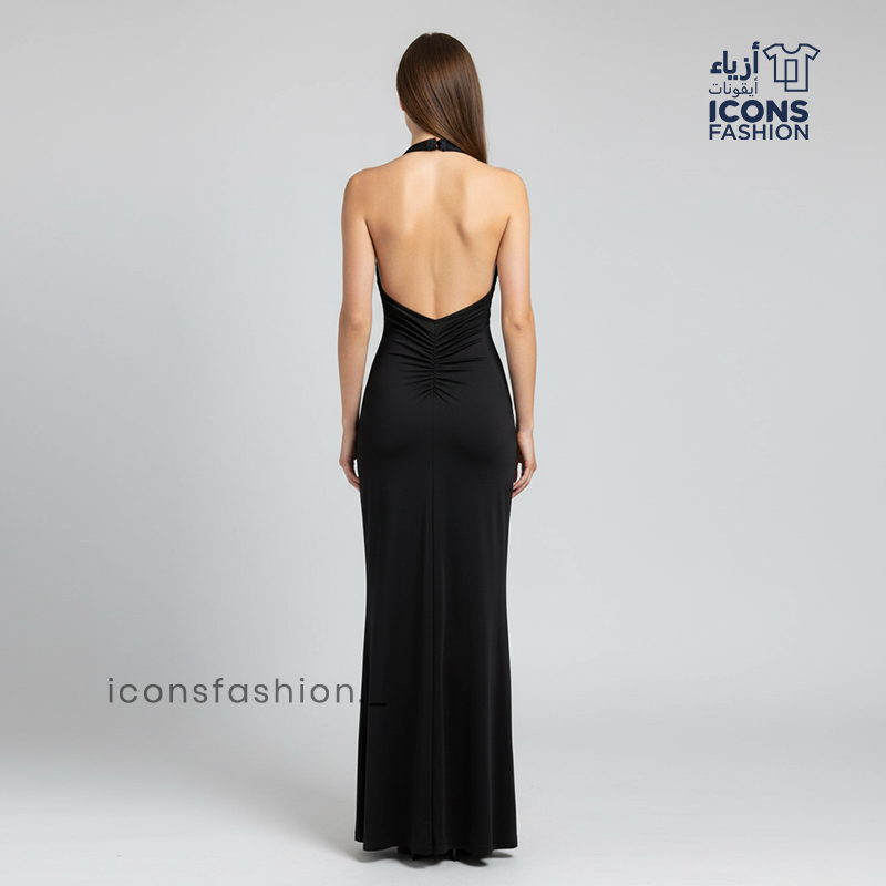 Women’s-black-halter-neck-lace-bodice-maxi-dress-sleeveless-evening-gown