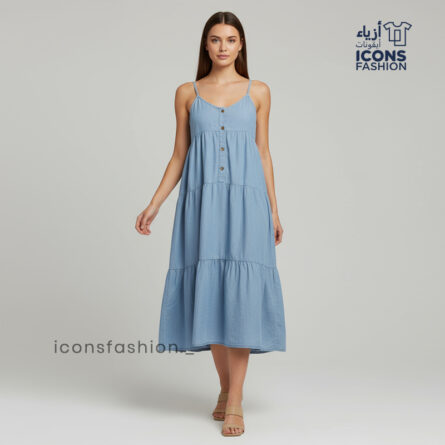 Blue-sleeveless-denim-maxi-dress-for-women-with-button-front-and-tiered-hem-casual-summer-outfit