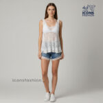 White-sleeveless-crochet-top-for-women-deep-V-neck-lace-knit-pattern-scalloped-hem-stylish-beachwear-and-summer wear