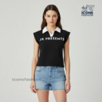 Black-women's-collar-neck-printed-T-shirt-with-short-cap-sleeves-and-contrast-collar
