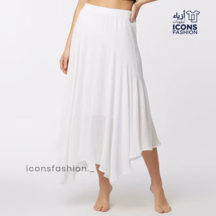 Skirt for women | Women white crepe long skirt | Ladies asymmetric flowy skirt for women - Image 3
