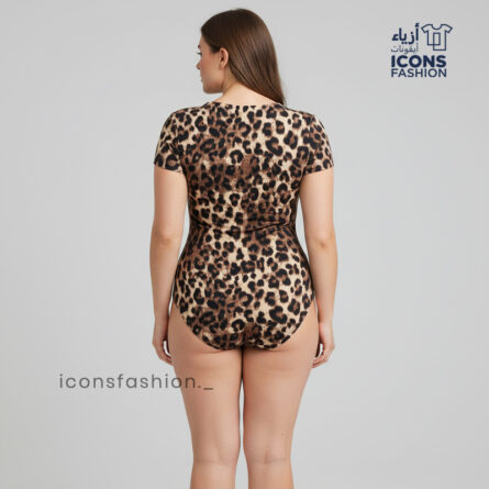 Women-leopard-print-bodysuit-high-neck-short-sleeve-stretch-bodycon-top-for-women
