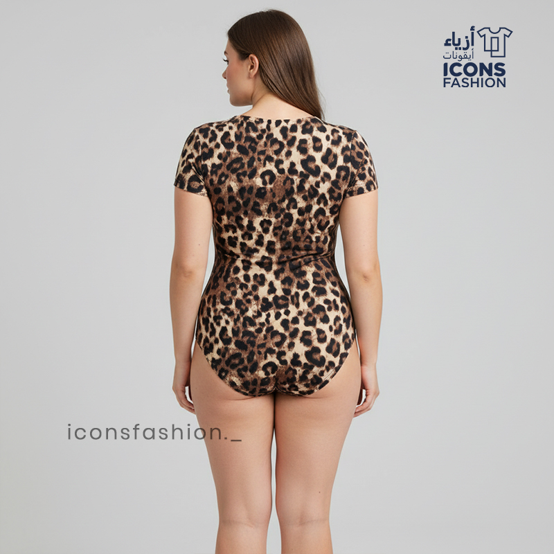 Women-leopard-print-bodysuit-high-neck-short-sleeve-stretch-bodycon-top-for-women