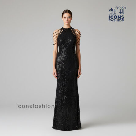 Black-women-sequin-long-evening-gown-halter-neck-open-shoulder-chain-strap-party-wear-dress