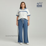 White-and-blue-sporty-co-ord-set-for-women-with-hooded-zipper-top-and-wide-leg-pants