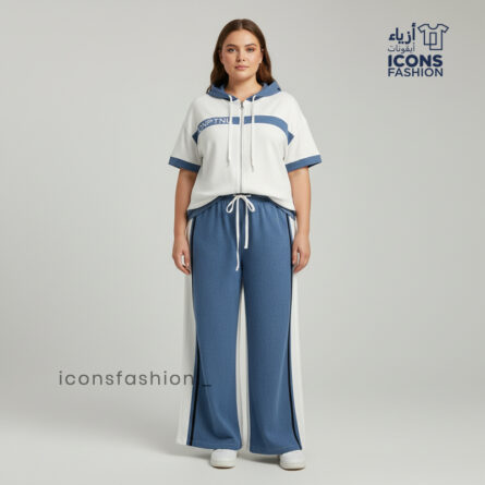White-and-blue-sporty-co-ord-set-for-women-with-hooded-zipper-top-and-wide-leg-pants