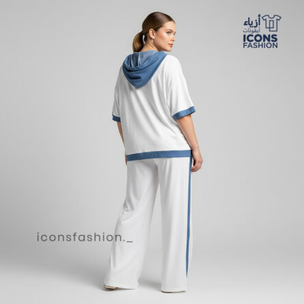 White-and-blue-sporty-co-ord-set-for-women-with-hooded-zipper-top-and-wide-leg-pants