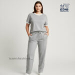 Grey-sporty-co-ord-set-for-women-with-crew-neck-top-and-straight-pants