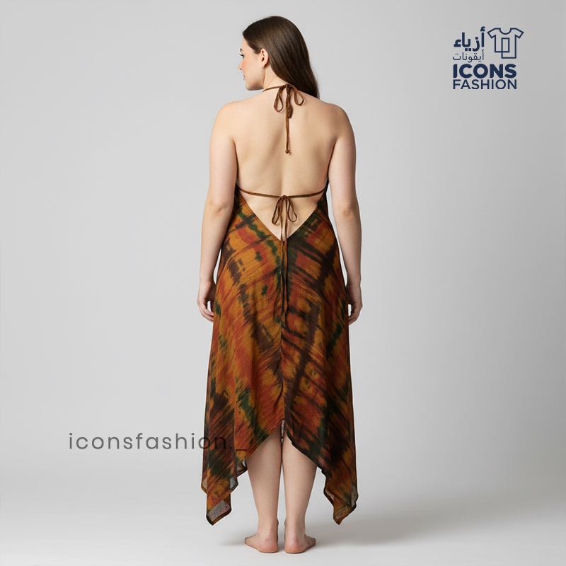 Multicolor-halter-neck-flowy-beach-dress-for-women-with-asymmetrical-hemline
