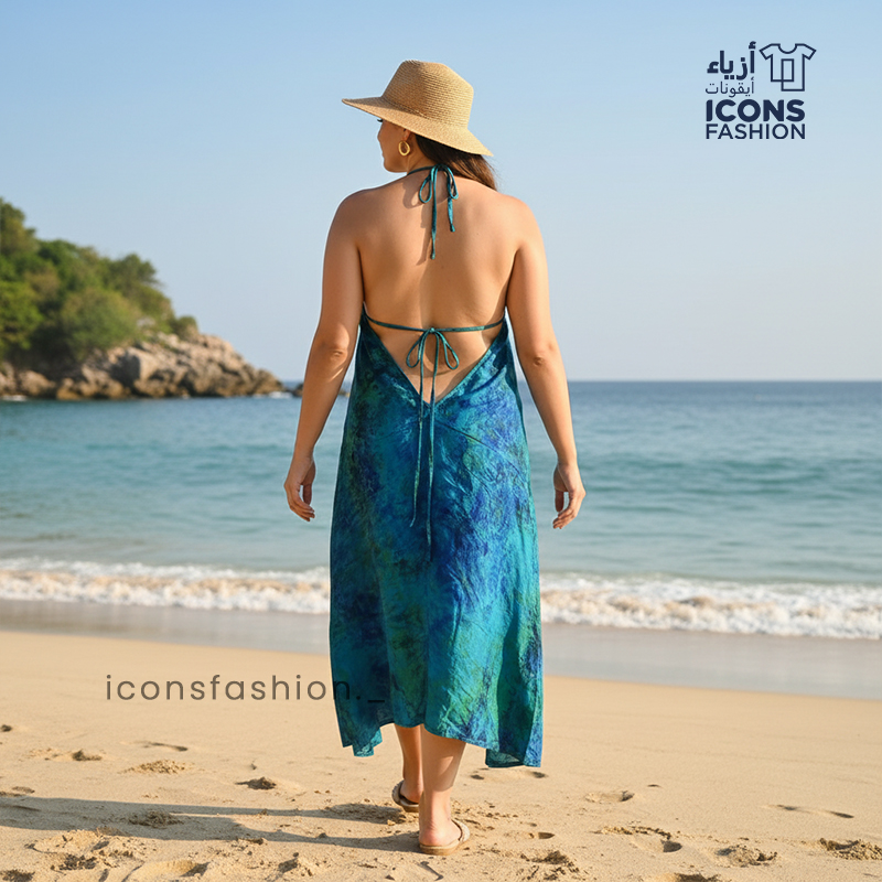 Women-halter-neck-blue-flowy-dress-beachwear