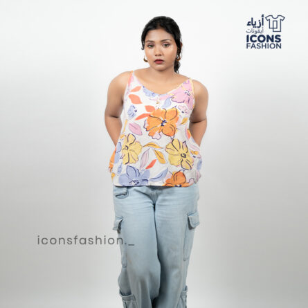 Multicolour-floral-printed-spaghetti-sleeve-top-for-women