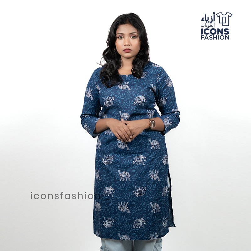 Blue-elephant-print-kurti-for-women