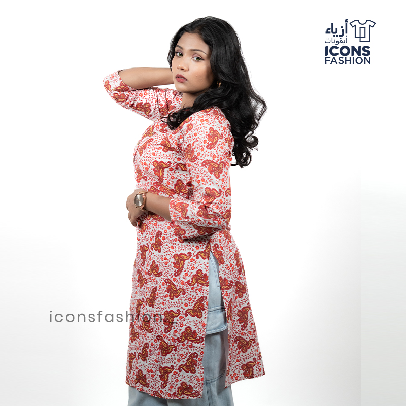 Red-white-printed-kurti-for-women