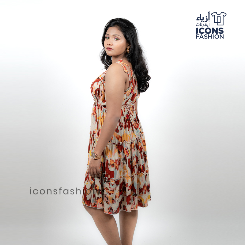Sleeveless-printed-tiered-dress-for-women-with-round-neck-and-elasticated-waist