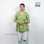 Green-floral-print-v-neck-long-sleeve-peplum-top-for-women