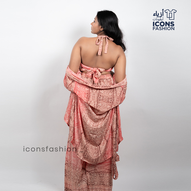 Women-peach-paisley-printed-crop-top-wide-leg-pants-and-long-shrug-three-piece-co-ord-set