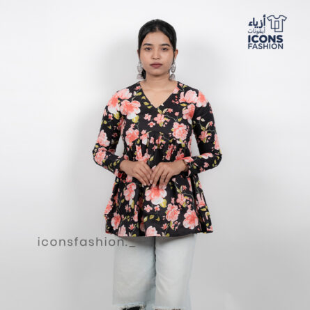 Black-floral-printed-short-kurti-for-women