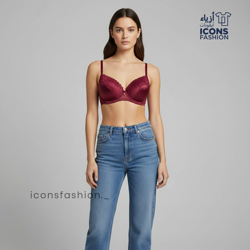 Women-wine-red-lace-padded-non-wired-bra-with-adjustable-straps