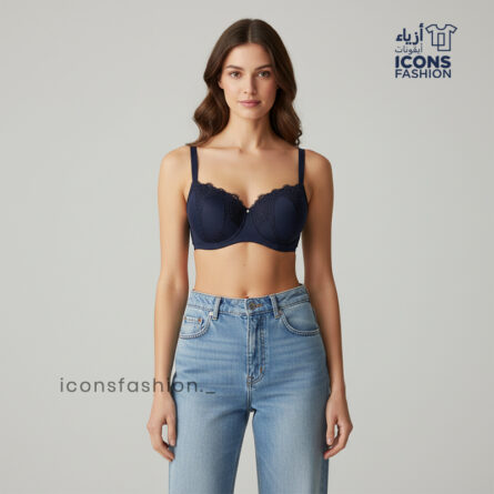 Dark-blue-padded-lace-bra-for-women-with-adjustable-straps-and-underwire-support
