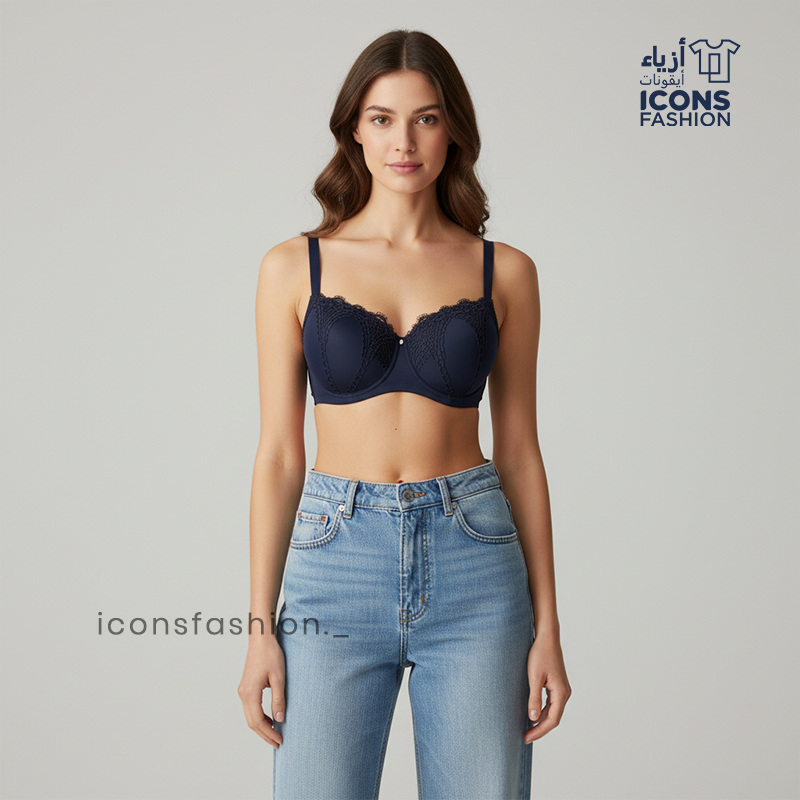 Dark-blue-padded-lace-bra-for-women-with-adjustable-straps-and-underwire-support