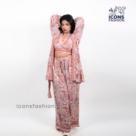 Women-multicolour-paisley-printed-co-ord-set-with-halter-neck-crop-top-and-wide-leg-palazzo-pants