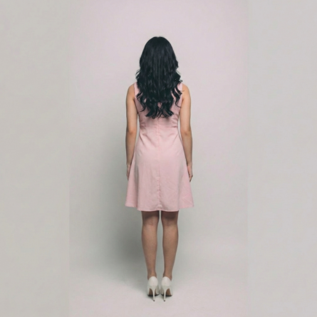 Women-pink-sleeveless-v-neck-fit-and-flare-mini-dress-with-button-detail-and-back-cut-out