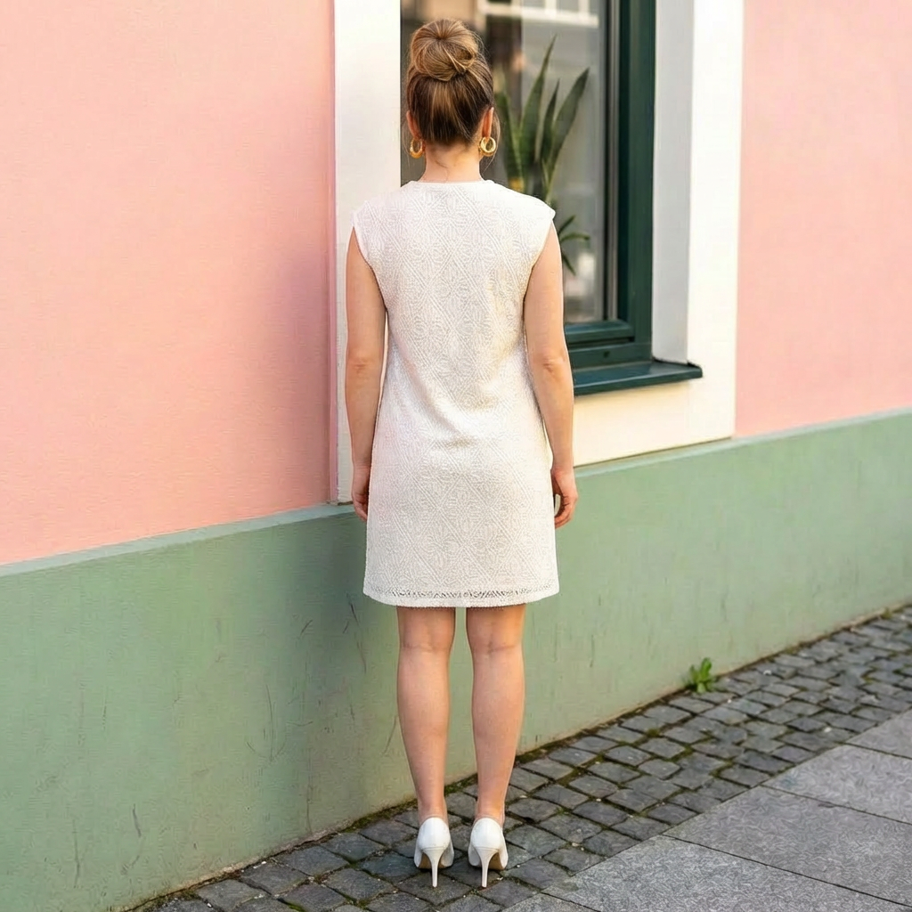 Women-off-white-sleeveless-mini-dresses-with-round-neck-and-textured-fabric