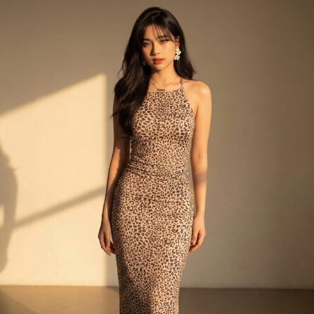 Leopard-print-straight-neck-calf-bodycon-dresses