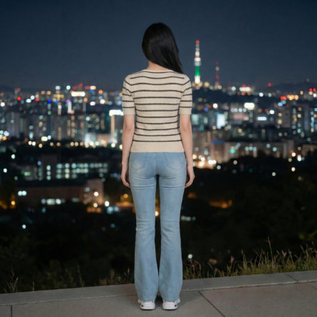 Beige-striped-slim-fit-round-neck-top