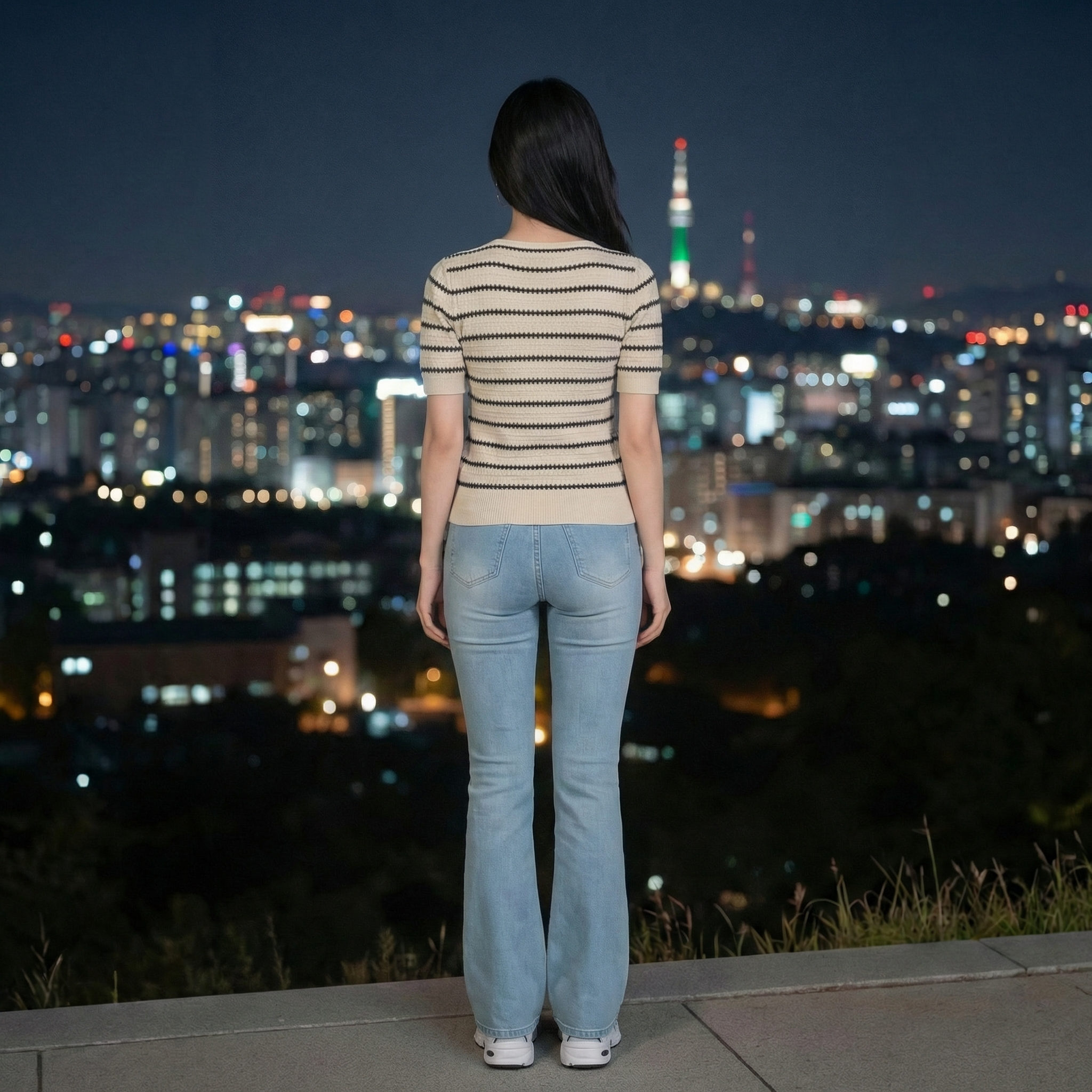 Beige-striped-slim-fit-round-neck-top