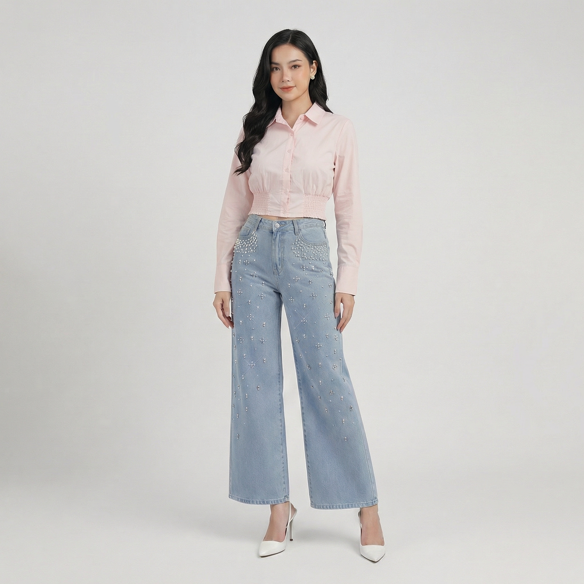 Pink-cropped-button-front-shirt