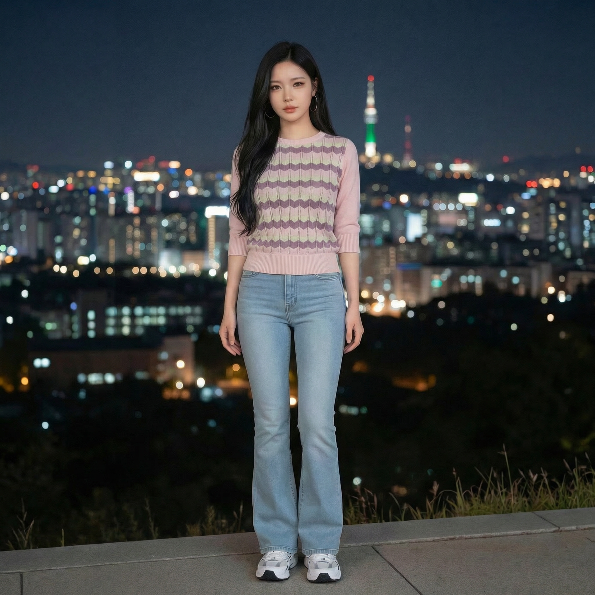 Pink-patterned-round-neck-knit-top