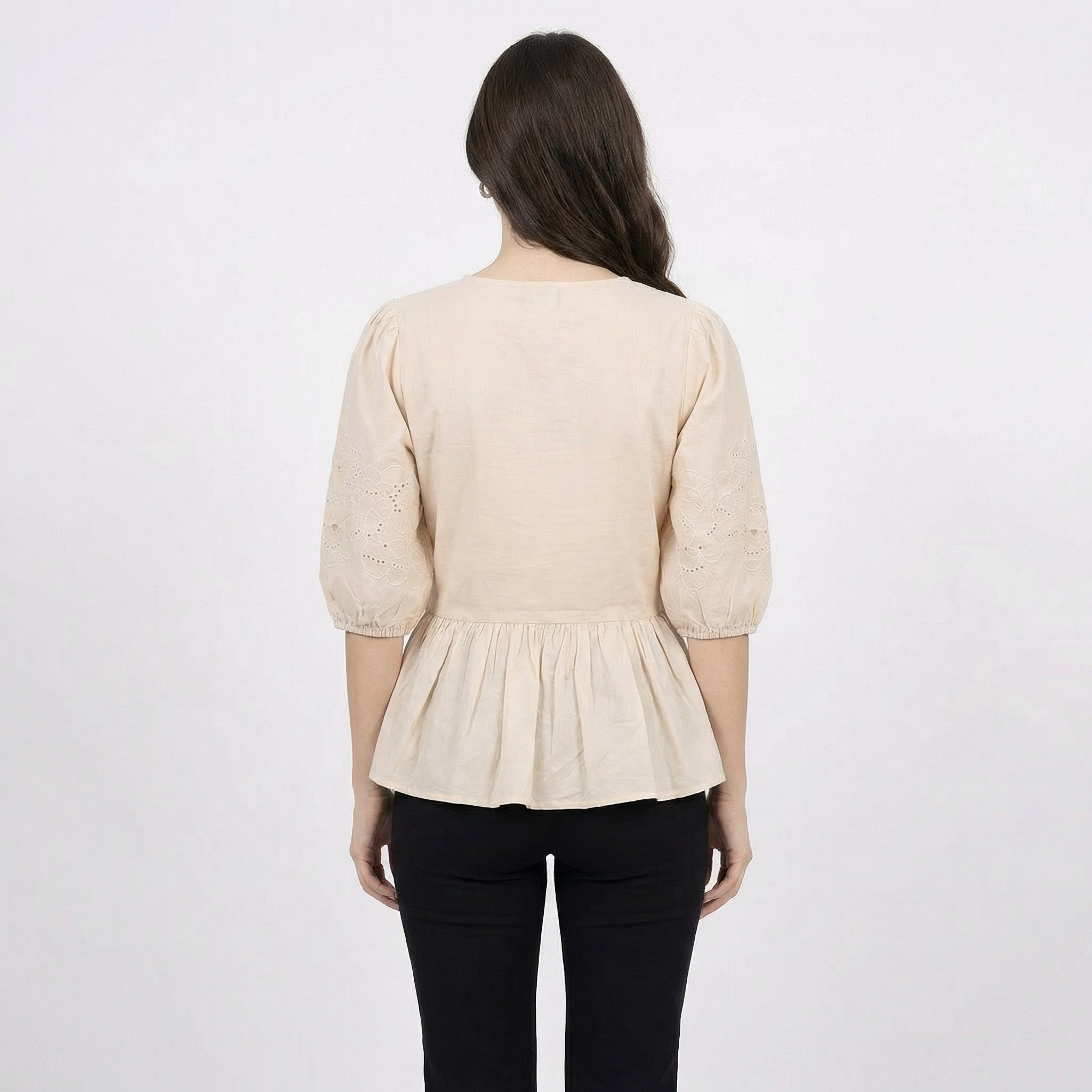 Beige-wrap-style-peplum-top-front