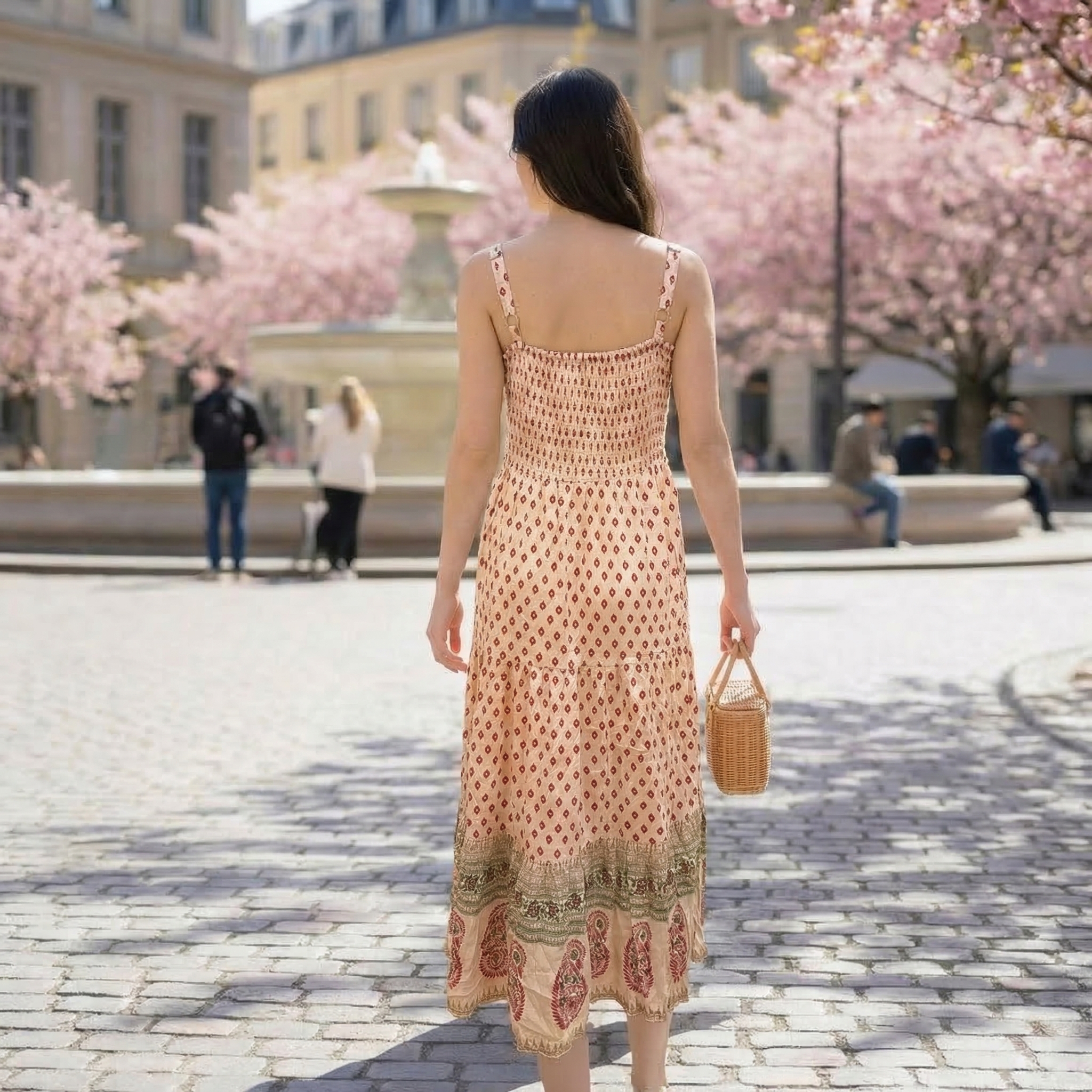 Beige-printed-sleeveless-round-neck-midi-dress