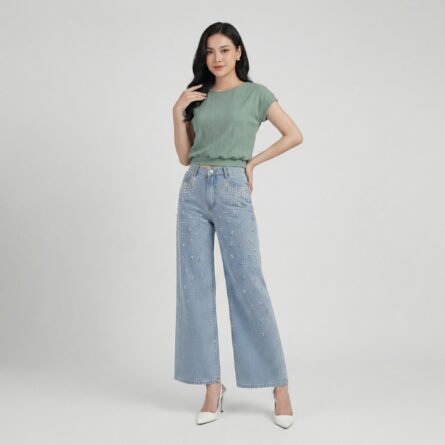 Sage-green-textured-cap-sleeve-round-neck-top-for-women