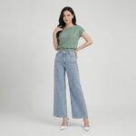 Sage-green-textured-cap-sleeve-round-neck-top-for-women