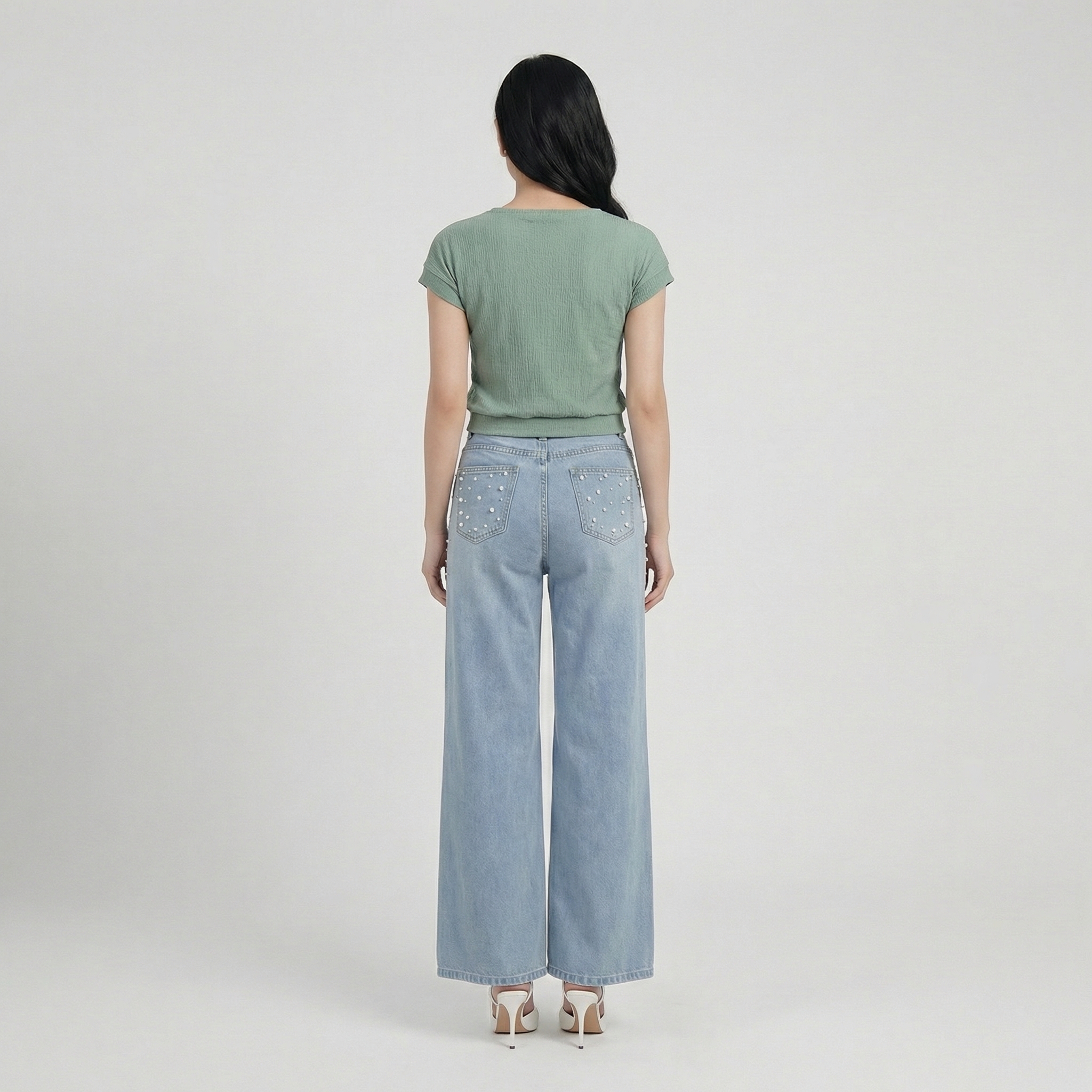 Sage-green-textured-cap-sleeve-round-neck-top-for-women
