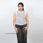 Black-and-white-striped-sleeveless-round-neck-knit-top-for-women