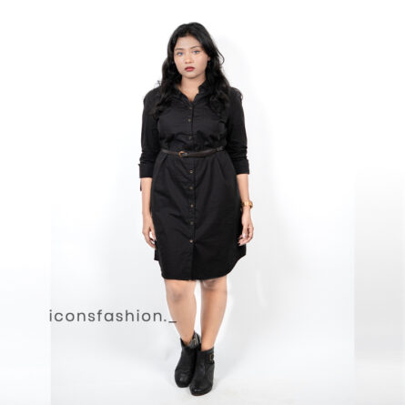 Black-button-down-belted-shirt-dress-for-women