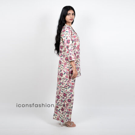 Women’s-pink-floral-printed-ethnic-co-ord-set-with-straight-kurta-and-ankle-length-pants