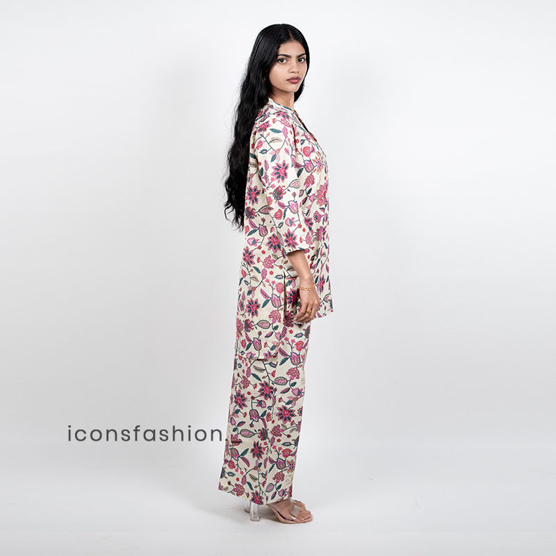 Women’s-pink-floral-printed-ethnic-co-ord-set-with-straight-kurta-and-ankle-length-pants