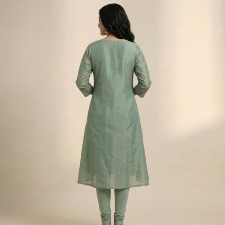 Women’s Green A-Line Kurta | Ladies Ethnic Wear - Image 3