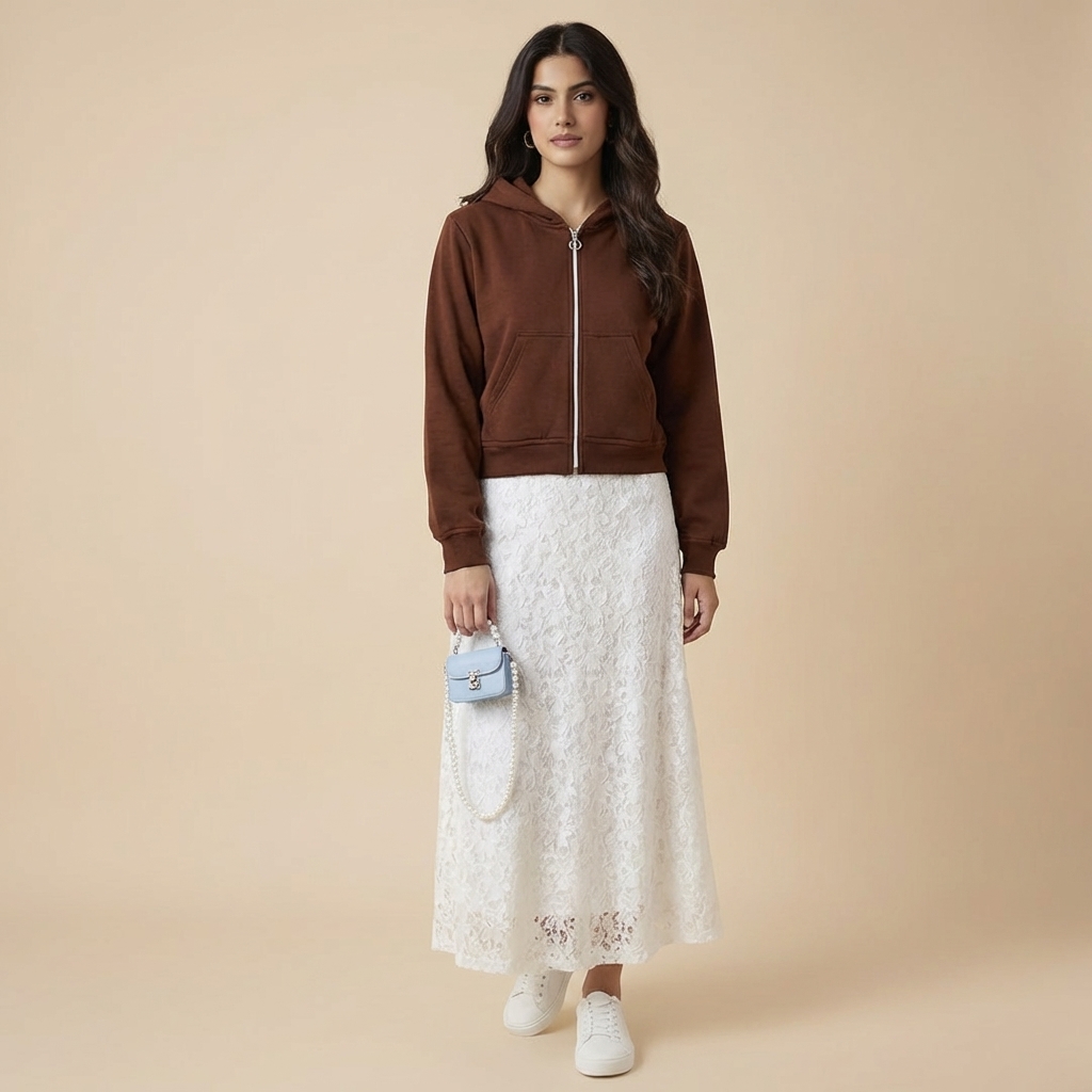 Women’s-brown-zip-up-hoodie-with-front-pockets-and-hooded-neck