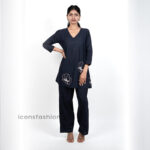 Women's-black-co-Ord-set-with-V-neck-kurta-and-straight-pants