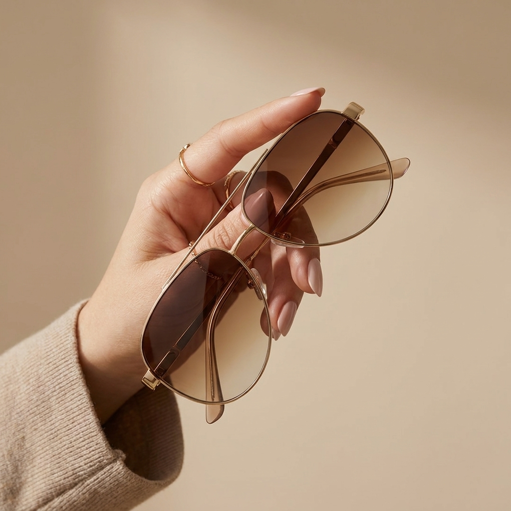 Women’s-gold-frame-aviator-sunglasses-with-brown-gradient-tinted-lenses-and-thin-metal-frame