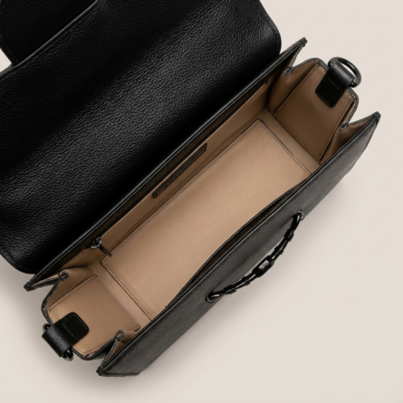 Black-structured-flap-shoulder-bag-with-gold-hardware-and-adjustable-crossbody-strap