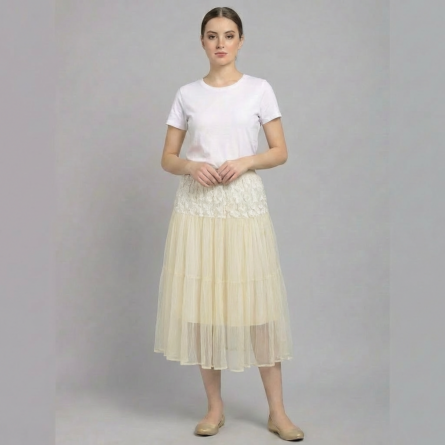 Women’s-off-white-tiered-midi-skirt-with-floral-lace-detail-and-layered-tulle-mesh-design